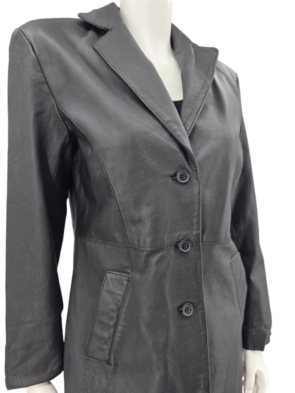 Newport News Womens Black Genuine Leather Trench Coat Size P (Small)